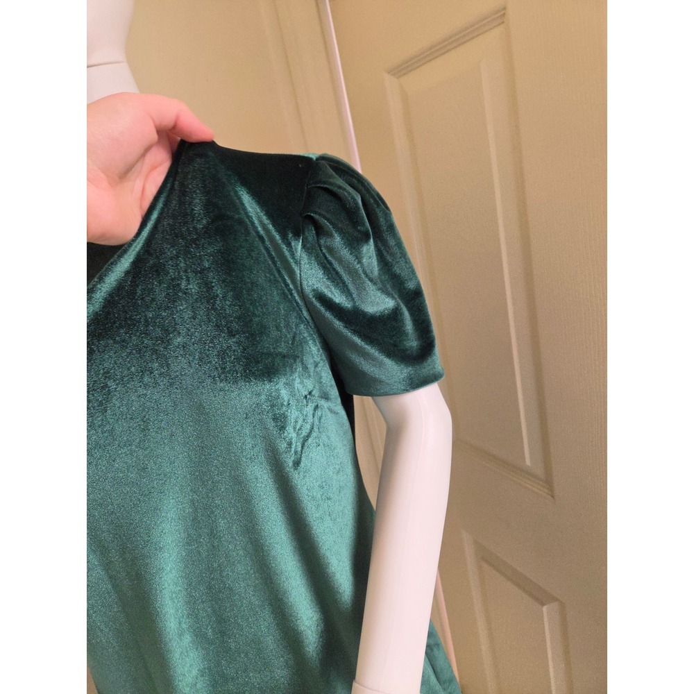 WAYF Emerald Green Velvet Puff Sleeve Mini Shift Dress Green Medium 90436WTJ-G15 - Picture 8 of 13